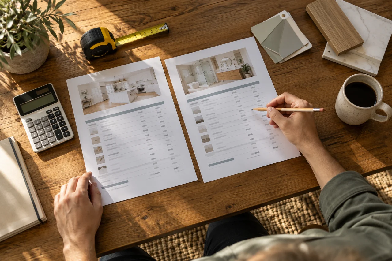 Comparing home improvement estimates with a calculator and material samples